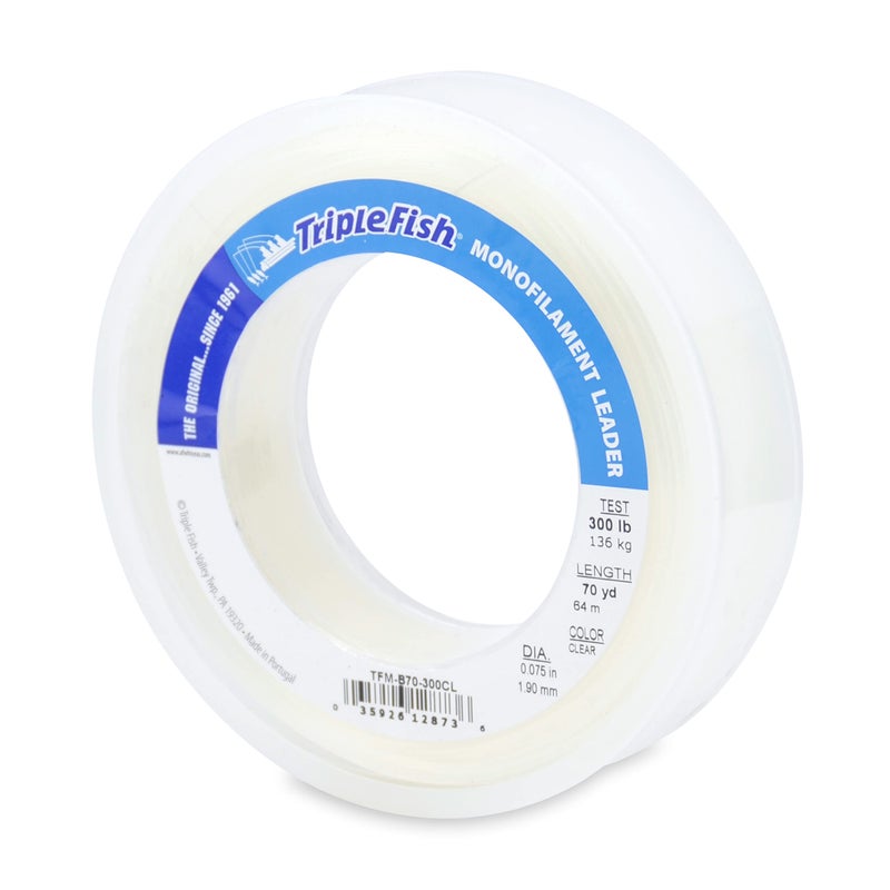 Triple Fish Monofilament Leader, 300 lb / 136.1 kg Test, .075 in / 1.90 mm Dia, Clear, 70 yd / 64 m - Image 1